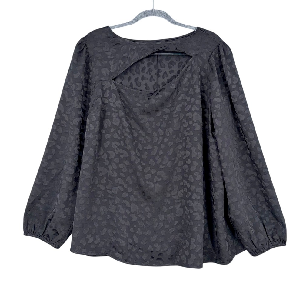 Lane Bryant Women's Size 20 Black Leopard Print Cutout Long Sleeve Blouse